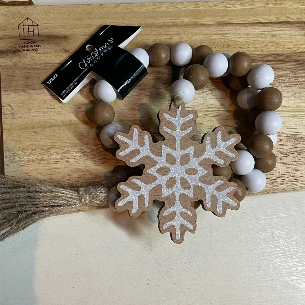 Winter Wooden Beads Tier Tray Decor 34”